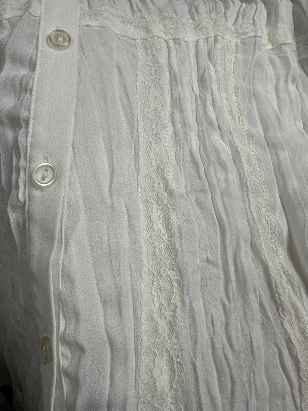NY Collection Whimsy Fairy  Lace Insets White Crinkled Button Front Blouse  XL - Picture 7 of 8